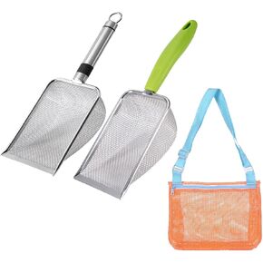 2PCS Cat Litter Scoop, Reptile Stainless Steel Fine Mesh,Litter Cleaner Corner Scoop Sand Sifter (Black and Green)