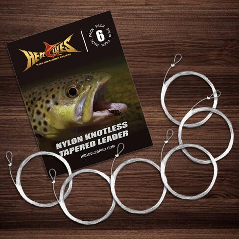HERCULES Pre-Tied Loop Fly Fishing Leader 6 Pack with Tapered Leader Wallet in Saudi Arabia