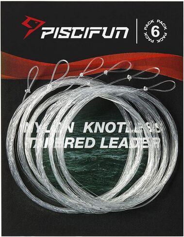 Piscifun Fly Fishing Leader with Pre-Tied Loop, Tapered Fly Line Leader, Nylon, Clear, 6 Pack, 7.5FT, 9FT, 12FT, 0X 1X 2X 3X 4X 5X 6X 7X in Saudi Arabia