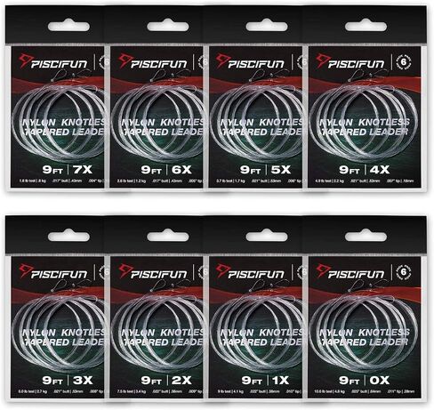 Piscifun Fly Fishing Leader with Pre-Tied Loop, Tapered Fly Line Leader, Nylon, Clear, 6 Pack, 7.5FT, 9FT, 12FT, 0X 1X 2X 3X 4X 5X 6X 7X in Saudi Arabia