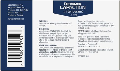 PetArmor CAPACTION (nitenpyram) علاج البراغيث عن طريق الفم للقطط، أقراص سريعة المفعول تبدأ في قتل البراغيث في 30 دقيقة، القطط 2-25 رطل، 6 جرعات in Kuwait