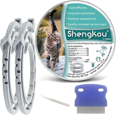 Flea and Tick Collar for Cats - Offers 12-Month Protection, Crafted with Premium Plant Oils, Waterproof, Natural, Safe for Kittens, Includes Free Comb and Tweezers, 13.8 in (2 Packs) in Saudi Arabia