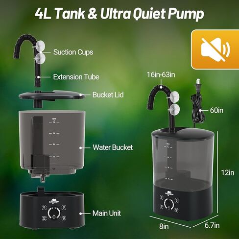 كافاشيو الزواحف مبيد ملء العلوي، مرطب الزواحف 4L، توقيت رقمي مستر تررم، مبيد قابل للتعديل، هادئ للغاية، لا تسرب، نظام مستر الزواحف للزواحف البرمائيات الأعشاب Vivarium الطحلب in Kuwait