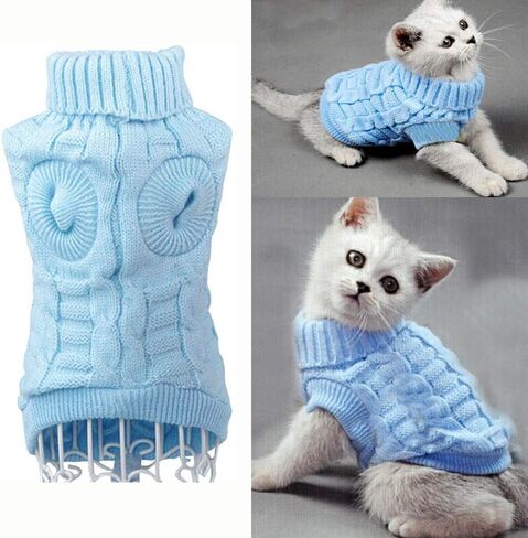 Bro'Bear Cable Knit Turtleneck Sweater for Small Dogs & Cats Knitwear (Blue, Medium) in Saudi Arabia
