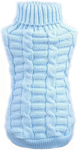 Bro'Bear Cable Knit Turtleneck Sweater for Small Dogs & Cats Knitwear (Blue, Medium) in Saudi Arabia