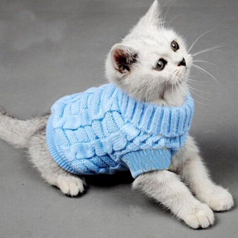 Bro'Bear Cable Knit Turtleneck Sweater for Small Dogs & Cats Knitwear (Blue, Medium) in Saudi Arabia
