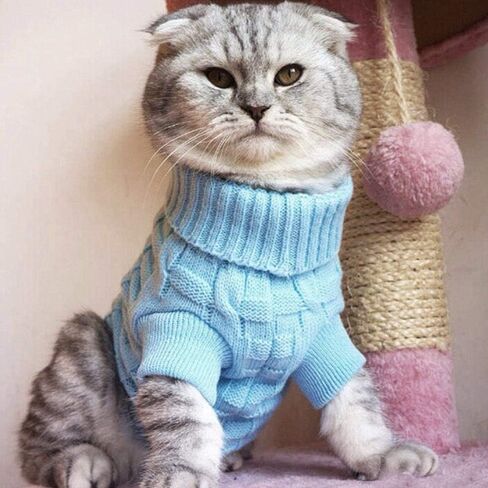 Bro'Bear Cable Knit Turtleneck Sweater for Small Dogs & Cats Knitwear (Blue, Medium) in Saudi Arabia