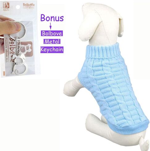 Bro'Bear Cable Knit Turtleneck Sweater for Small Dogs & Cats Knitwear (Blue, Medium) in Saudi Arabia