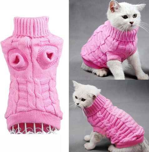 Bro'Bear Cable Knit Turtleneck Sweater for Small Dogs & Cats Knitwear (Blue, Medium) in Kuwait