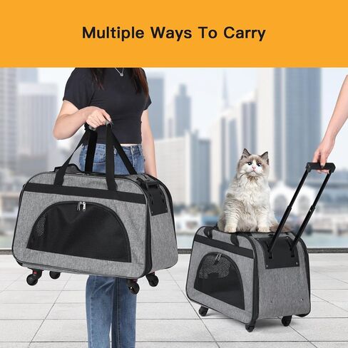 حامل قطط كبير متدحرج مع عجلات، حقيبة سفر قابلة للطي للكلاب الأليفة الصغيرة مع عجلات بكرات، حامل للقطط يصل وزنها إلى 35 رطلاً/جرو كلب أقل من 16 رطلاً (حجم كبير، ليس للطائرة) (L2) in Kuwait