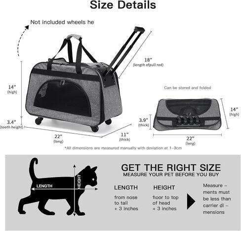 حامل قطط كبير متدحرج مع عجلات، حقيبة سفر قابلة للطي للكلاب الأليفة الصغيرة مع عجلات بكرات، حامل للقطط يصل وزنها إلى 35 رطلاً/جرو كلب أقل من 16 رطلاً (حجم كبير، ليس للطائرة) (L2) in Kuwait