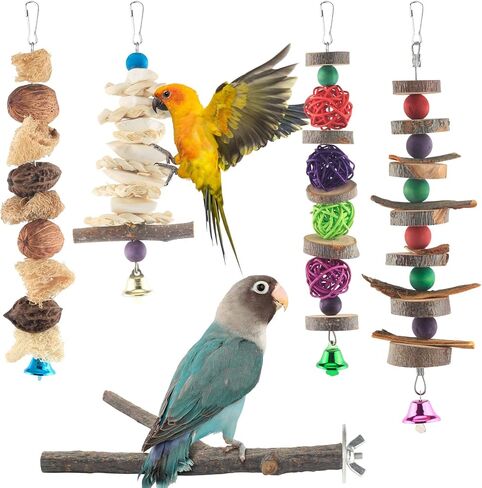 Bissap Bird Chew Toys, 5 Packs Parakeet Natural Wood Toys Parrot Hanging Cage Toy Bird Perch Stand for Small Bird Conure Cockatiel Parrotlet Lovebird Budgie in Saudi Arabia
