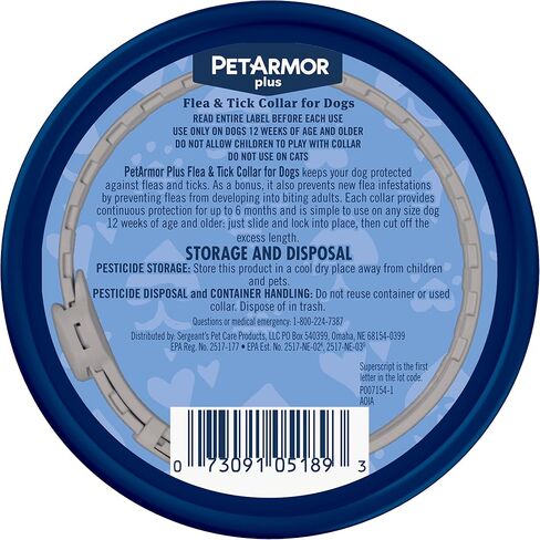 PetArmor Plus Flea & Tick Collar for Dogs, Kills Fleas & Ticks, Long Lasting Protection for 6 Months, Water Resistant, One Size Fits All, 1 Collar in Kuwait