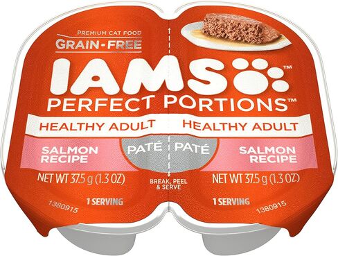 ايمس طعام قطط رطب خالي من الحبوب للبالغين من بيرفكت بورشنز، وصفة سمك السالمون (24) 2.6 اونصة، صواني مزدوجة سهلة التقشير in Kuwait