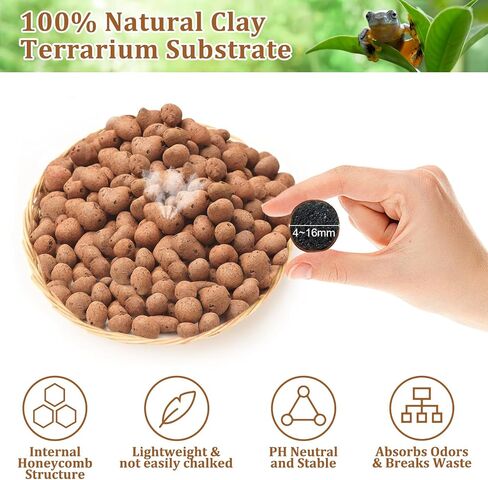 ركيزة طينية موسعة من Riare سعة 2 رطل للزواحف - 100% حصى طينية عضوية خفيفة الوزن ركيزة سفلية زائفة، ركيزة تررم نشطة بيولوجيًا للتصريف والرطوبة in Kuwait