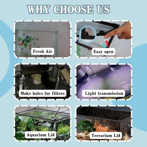 DIY Fish Tank Lid Aquarium Cover with Fresh Air Netting to Prevent Fish from Jumping Out of The Tank and Reptile Pet from Escaping, Adjustable Size Fit Tank Size Max 37''X18'' in Saudi Arabia