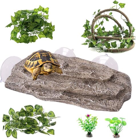 RUNANIA Turtle Basking Platform, Reptile Tank Accessories Turtle Dock Basking Area for Gecko Amphibians Frogs Newts Lizard in Kuwait