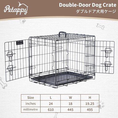 PETAPPY Wire Dog Crate 24 Inch, Double Door Folding Dog Cage, Wire Dog Kennel with Removable Tray, Floor Protecting Feet and Handle, Small Dog Crate in Saudi Arabia