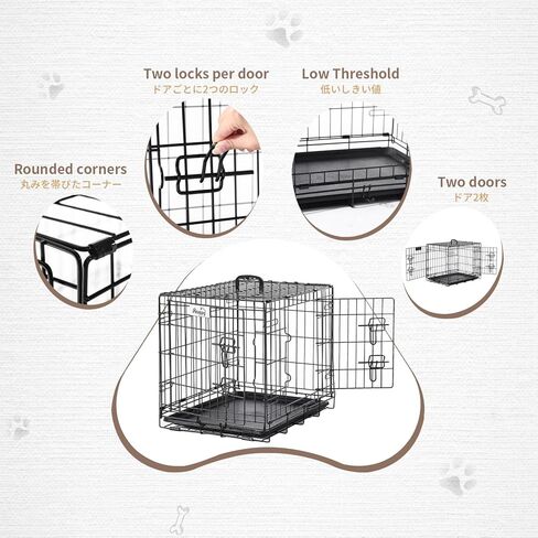 PETAPPY Wire Dog Crate 24 Inch, Double Door Folding Dog Cage, Wire Dog Kennel with Removable Tray, Floor Protecting Feet and Handle, Small Dog Crate in Saudi Arabia