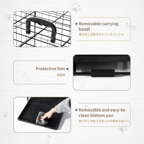 PETAPPY Wire Dog Crate 24 Inch, Double Door Folding Dog Cage, Wire Dog Kennel with Removable Tray, Floor Protecting Feet and Handle, Small Dog Crate in Saudi Arabia