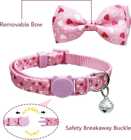 2 Pack Valentine Kitty Kitten Collar with Bow Tie, Holiday Heart Collar with Bell for Boys and Girls Male Female Cats (Pattern 1) in Kuwait