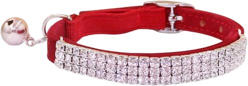 THAIN Rhinestones Cat Dog Collar Soft Velvet Safe Adjustable Collar Bling Diamante with Bells, 8-11 inch for Small Dogs and Cats (Pink) in Kuwait