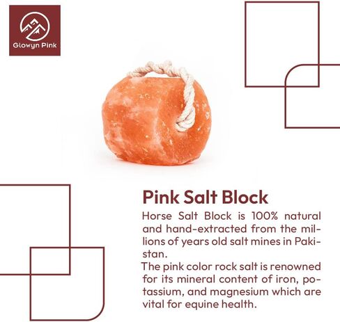 Glowyn Pink Himalayan Salt Lick - Large Natural Mineral Block on Rope for Horses, Cattle, Live Stock, Deer – Long Lasting - 9.5lbs. to 11.0lbs. - Great for Using as a Bait for Deer Hunting in Kuwait