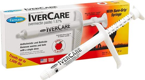 Farnam IverCare (ivermectin paste) 1.87%, Anthelmintic and Boticide, Treats Horses Up to 1500 lbs, Easy-To-Use Sure-Grip Syringe, Red Apple Flavor in Kuwait