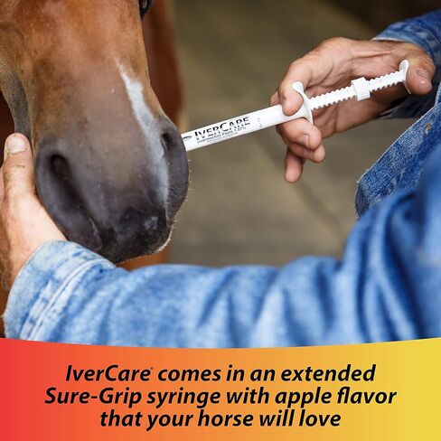 Farnam IverCare (ivermectin paste) 1.87%, Anthelmintic and Boticide, Treats Horses Up to 1500 lbs, Easy-To-Use Sure-Grip Syringe, Red Apple Flavor in Kuwait
