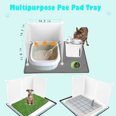 Bencacawinstyle Dog Puppy Pad Enclosure Splash Guard مع حصيرة غير قابلة للانزلاق، صينية حامل وسادة تبول مانعة للتسرب للكلاب الصغيرة تعمل مع معظم منصات التدريب وسهلة التنظيف. in Kuwait