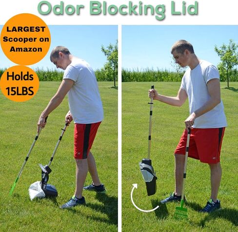 Hygena Scoop Pooper Scooper XL Large Odor Blocking Swivel Bin & Long Handle Stainless Steel Poles Rake Large Bag for Clean Pet Waste Removal in Kuwait