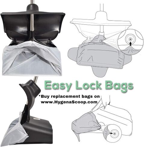 Hygena Scoop Pooper Scooper XL Large Odor Blocking Swivel Bin & Long Handle Stainless Steel Poles Rake Large Bag for Clean Pet Waste Removal in Kuwait