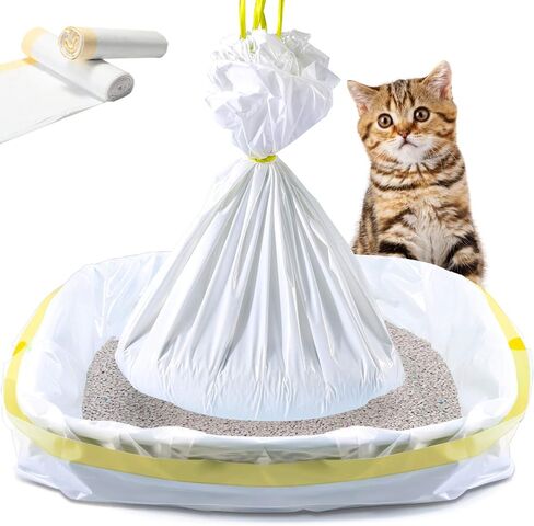 KONE Cat Litter Box Liners, 30 Count Jumbo Extra Durable Large Drawstring Kitty Litter Pan Bags Cat Waste Litter Bags Pet Cat Supplies 36" x 18" in Kuwait