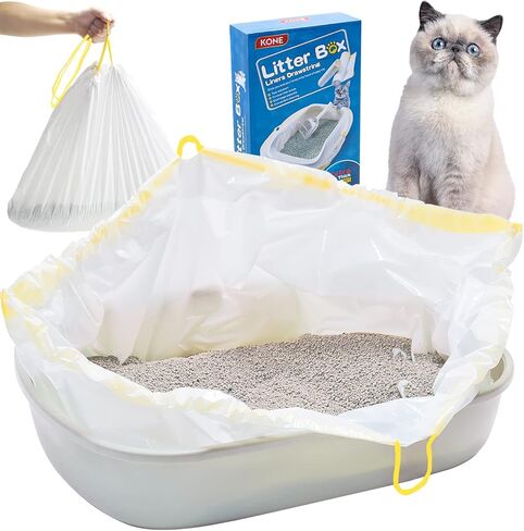 KONE Cat Litter Box Liners, 30 Count Jumbo Extra Durable Large Drawstring Kitty Litter Pan Bags Cat Waste Litter Bags Pet Cat Supplies 36" x 18" in Kuwait