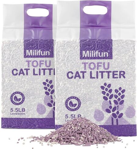 Tofu Cat Litter, Dust-Free Kitty Litter, Ultra Absorbent Clumping Cat Pellet Litter, Fast Drying, Lavender Cat Tofu Litter Odor Control, Less Scattering, Pretty Dust-Free Mixed Tofu Cat Litter. in Kuwait
