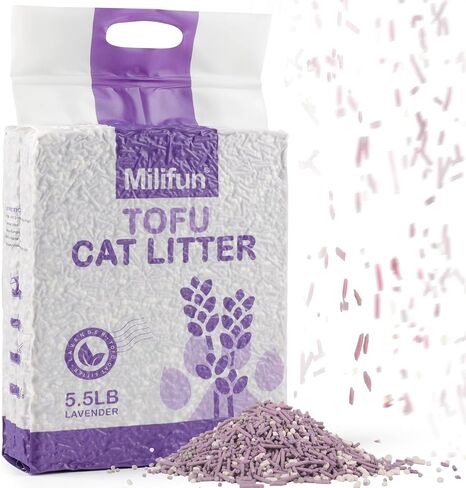 Tofu Cat Litter, Dust-Free Kitty Litter, Ultra Absorbent Clumping Cat Pellet Litter, Fast Drying, Lavender Cat Tofu Litter Odor Control, Less Scattering, Pretty Dust-Free Mixed Tofu Cat Litter. in Kuwait