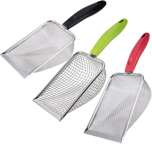 2PCS Cat Litter Scoop, Reptile Stainless Steel Fine Mesh,Litter Cleaner Corner Scoop Sand Sifter (Black and Green) in Kuwait