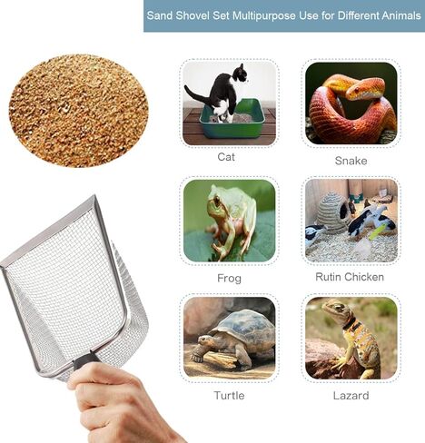 2PCS Cat Litter Scoop, Reptile Stainless Steel Fine Mesh,Litter Cleaner Corner Scoop Sand Sifter (Black and Green) in Kuwait