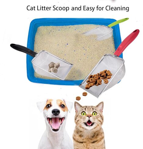 2PCS Cat Litter Scoop, Reptile Stainless Steel Fine Mesh,Litter Cleaner Corner Scoop Sand Sifter (Black and Green) in Kuwait