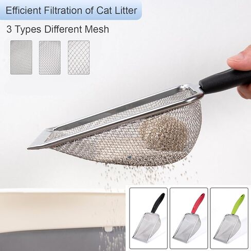 2PCS Cat Litter Scoop, Reptile Stainless Steel Fine Mesh,Litter Cleaner Corner Scoop Sand Sifter (Black and Green) in Kuwait