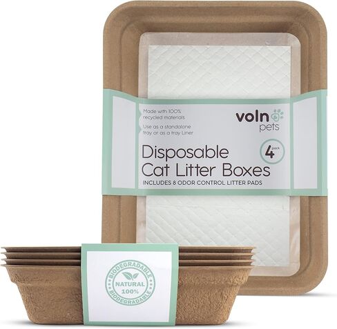 صناديق فضلات القطط للاستعمال مرة واحدة مع وسادات ماصة للرائحة والسوائل، صندوق فضلات القطط للاستعمال مرة واحدة، صندوق فضلات كبير سهل التنظيف، صندوق فضلات القطط عديم الرائحة من فولن بيتس (4 قطع) in Kuwait