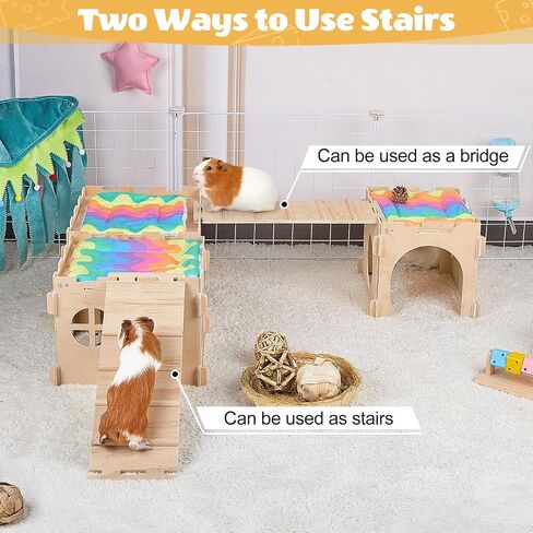 Unicorn Catcher 2 Pack Wooden Guinea Pig Hideout House with Stairs & Mats in Kuwait
