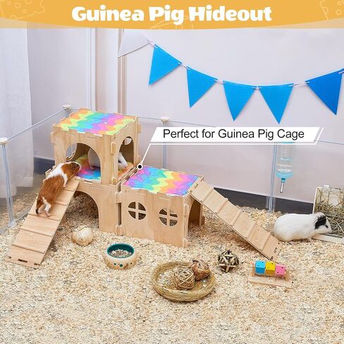 Unicorn Catcher 2 Pack Wooden Guinea Pig Hideout House with Stairs & Mats in Kuwait