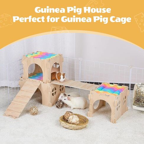 Unicorn Catcher 2 Pack Wooden Guinea Pig Hideout House with Stairs & Mats in Kuwait