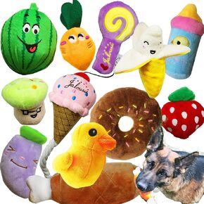 Jalousie 12 Pack Plush Animal Dog Toy, Premium Squeaky Chew Toys for Small Medium Dogs, Stuffed Puppy Toys for Pets - Dental Cleaning & Stress Relief