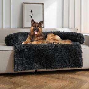 Dog Bed,Calming Dog Beds for Large Dogs Cats,Fluffy Non-Slip 50"x39"x8"Dog Bed Couch Protector with Removable Pet Soft Neck Bolster,Washable Dog Bed Cover with Hidden Zipper（Dark Grey） in Saudi Arabia