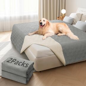 LOOBANI Waterproof Dog Blanket, Anti-Slip Bed Couch Covers for Dogs, 2 Pack Soft Pet Blankets to Protect Furniture Sofa Car for Puppy Cat Kids (54"×82", Light Grey)