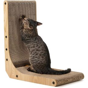FUKUMARU Cat Scratcher, 26.8 Inch L Shape Cat Scratch Pad Wall Mounted, Cat Scratching Cardboard with Ball Toy for Indoor Cats, Large Size