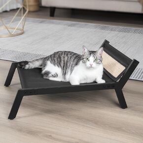 سرير للقطط من Hzuaneri، أرجوحة مرتفعة للحيوانات الأليفة للكلاب الصغيرة مع حصيرة خدش، قابل للفصل والغسل، سرير مرتفع للقطط سهل التجميع وتهوية رائعة، للاستخدام الداخلي والخارجي، أسود PB06801X in Kuwait