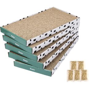 PAWSFANS Cat Scratcher Cardboard Scratch Pad with Box Durable Corrugate Scratching Kitty Sofa Lounge Bed Reversible Catnip Included for Indoor Cats,Large(Box, 1pcs) in Kuwait